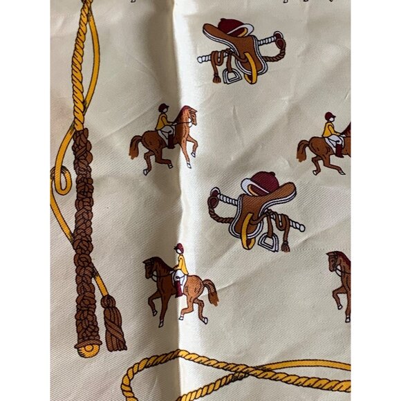 Paoli Vintage Equestrian Scarf made in Japan red and cream horse rider print - Picture 7 of 12